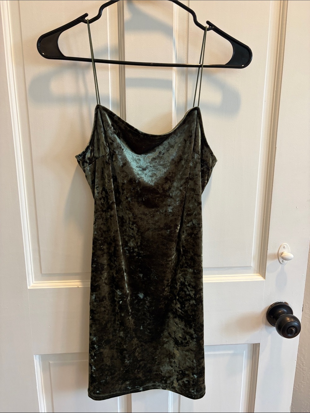 Velvet Slip Dress in Olive Green